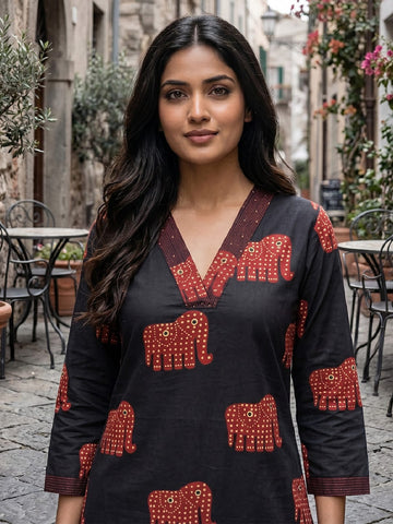 Women Heritage Hathi Printed Kurta