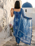 Abstract Cotton Sleeveless Kurta Set With Dupatta