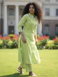 Lime stripes Button-Down Kurta set