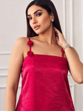 Fuchsia Square-Neck Top With Statement 3D Rose Paired With Farsi Salwar