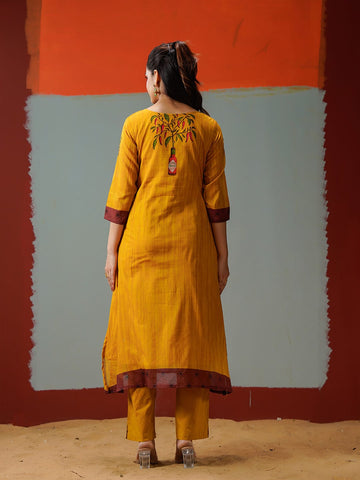 Mustard Yellow Floral Kurta with Trousers