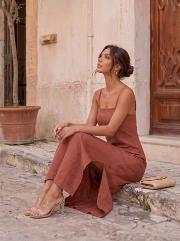 Varanga Brown Colored Women Summer Dress
