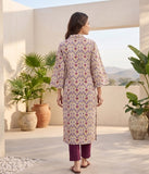 Varanga Women Off White Ikat Printed Shirt Collar Straight Kurta  Paired With Violet Solid Bottom