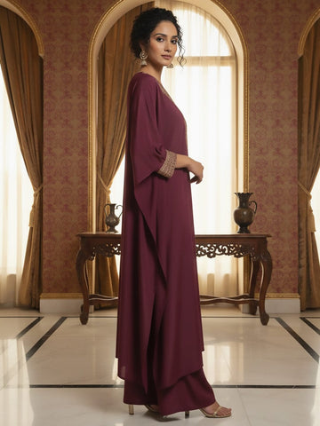 Zari Embroidered Neck Flared Kaftan with Trouser