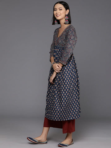 Varanga Women Blue And Maroon Bandez Printed Anarkali Kurta