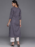 Varanga Women Navy Blue Ethnic Motifs Printed Straight Kurta