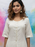 Off-White Half-Sleeve Buttoned Kurta