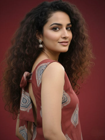 Ajrakh Print Sleeveless Maxi Dress