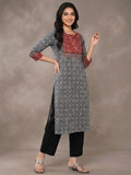 Varanga Women Plus Size Blue & Maroon Ethnic Motifs Printed Kurta