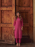 Womens Magenta asymmetrical -Embroidered kurta set
