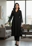 Black Mandarin Witn V Neck Anarkali Front Slit Detailing With Trouser