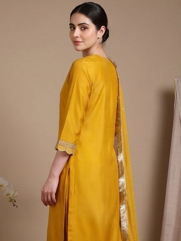 zari embroidered yoke Kurta With trouser and Dupatta