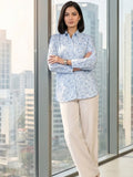 Blue Coloured Slim Collar Long Sleeves Floral Shirt