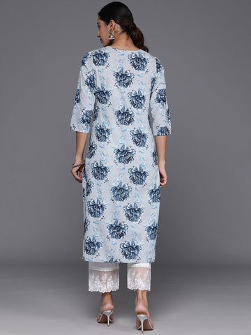 Varanga Women Blue Floral Printed Straight Kurta