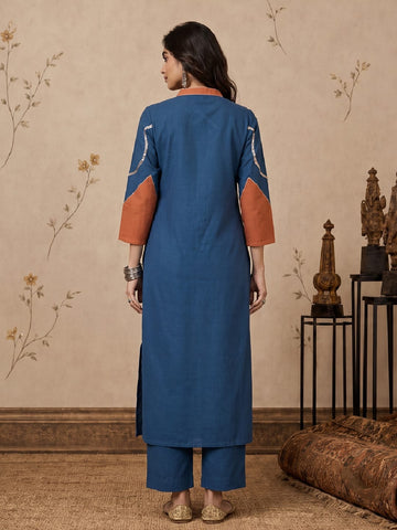 Blue Kurta Set With Vibrant Contrast Detailing