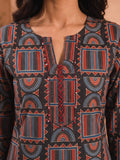 A-Line Geometric Prints Embroidered Neckline Kurta