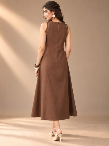 Varanga Floral Embroidered A-Line Midi Women Dress