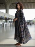 Varanga Women Blue Printed Embroidered Kurta With Bottom And Dupatta