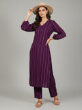 Varanga Women Purple Lurex A- Line Kurta With Trousers