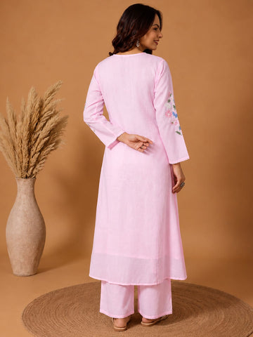 Varanga Women Floral Embroidered Empire Thread Work Pure Cotton Kurta with Trousers & With Dupatta