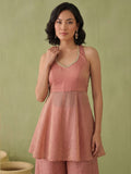 Womens Dusty Rose Halter Peplum Palazzo Set