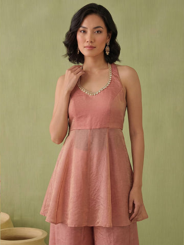 Womens Dusty Rose Halter Peplum Palazzo Set