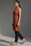 Rust Ajrakh Halter Neck With Crisscross Back Kurti
