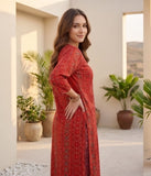 Varanga Women Red Printed  V-Neck Embroidered Kurta With Bottom And Dupatta