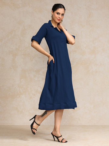 Varanga Women Beige Shirt Collar A Line Dress