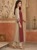 Maroon And Beige Colorblocked Kurta Set For Womens