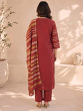 Rust Red Kurta Set Paired With A Shimmering Striped Dupatta