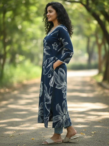 Varanga The Navy Night-Garden Kurta