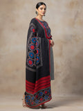 Stylish Black Straight-Fit Kurta with striped,Mughal & Ajarakh Print, Embellished Yoke, Dupatta & Trousers