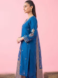 Blue Embroidered Chanderi Kurta Set With Straight Pants And Zari-Bordered Dupatta.