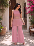 Festive Gold-Speckled Fit & Flare Kurta And Wide-Leg Trouser Set