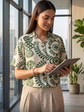 Green Coloured Short Sleeves Shirt Collar Top