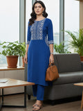Women Blue Shirt-Style Kurta With Trousers