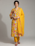 Floral Printed Boho Look Flared Sleeve Kurta With Trouser & Dupatta