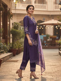 Varanga Women Floral Heavy Thread Embroidered Schffili Hem Kurta With Trouser & Dupatta