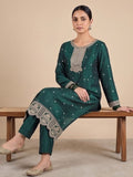 Graceful Green 3-Piece Set And An Elegant Embroidered Dupatta.