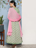 Varanga Pista Green Women Floral Printed Empire Gotta Patti Pure Cotton Kurta Set
