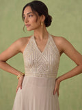 Embellished Mirror-Work Halter Kurta With Palazzo Set