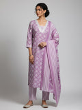 Varanga Women Floral Printed V Neck  Kurta with Trouser & Dupatta