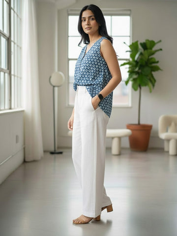 Blue Printed Cotton Top