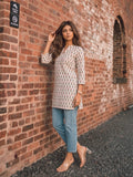 Women's Off-White Floral Block Print Tunic Top