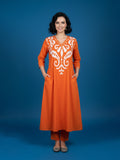 Tangerine Dream Ikkat  V-Neck Kurta set