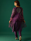 Hand-Embroidered Kurta Paired With Solid Ankle-Length Trousers And Embroidered Dupatta