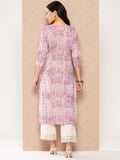 Varanga Women Lavender Stripe Printed V-Neck Straight Kurta With Three Quarter Sleeves