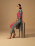 Classic red printed kurta with mandarin neckline and ankle-length elasticated trousers for effortless charm.