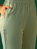 Zari-Embroidered Kurta Paired With Solid Trousers And A Tonal Dupatta
